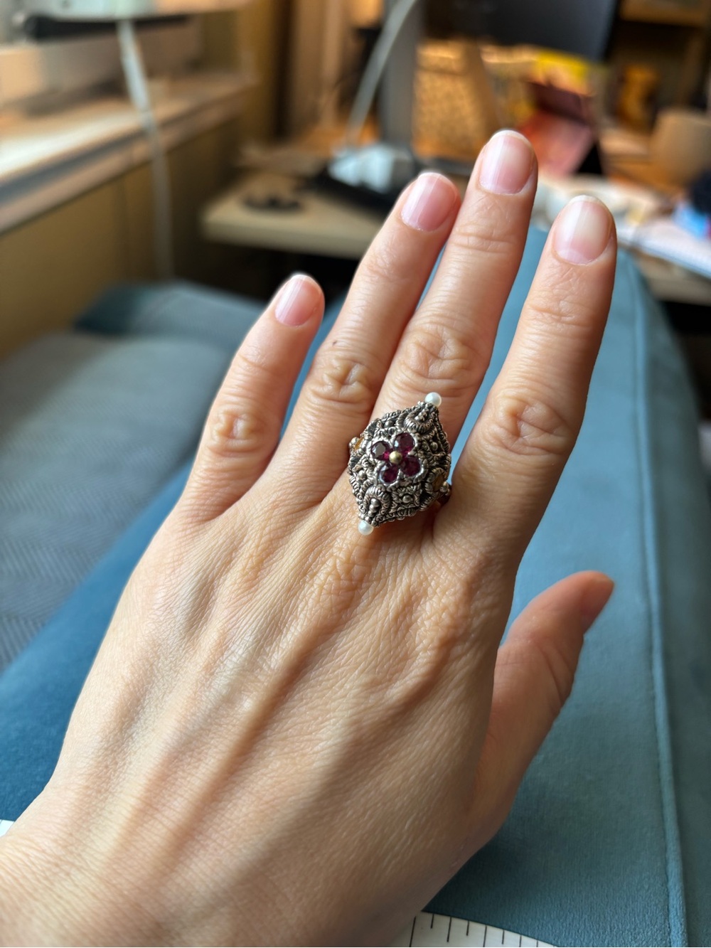 Barbara Bixby Sterling Silver & 18K Gold Lotus Statement Ring - Sz 7